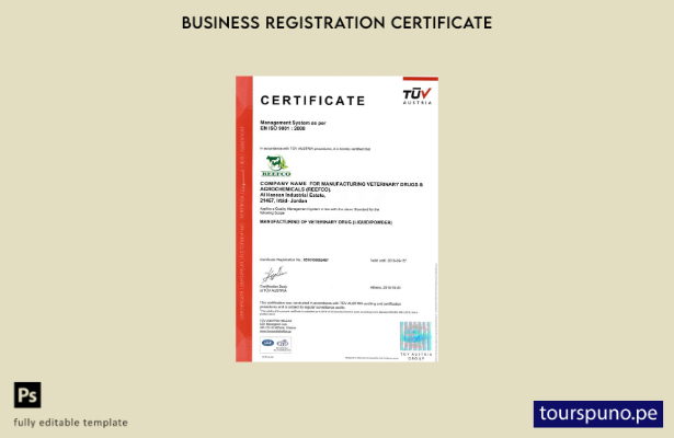 Plantilla de certificado de registro de Austria lista para imprimir